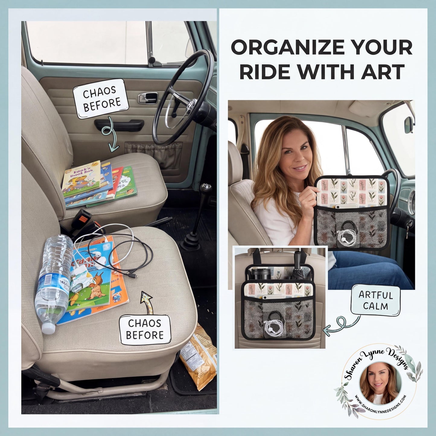 Backseat Organize Floral Car Seat Organizer, Durable PU, 9.6 × 5.0 × 9.1 Inches