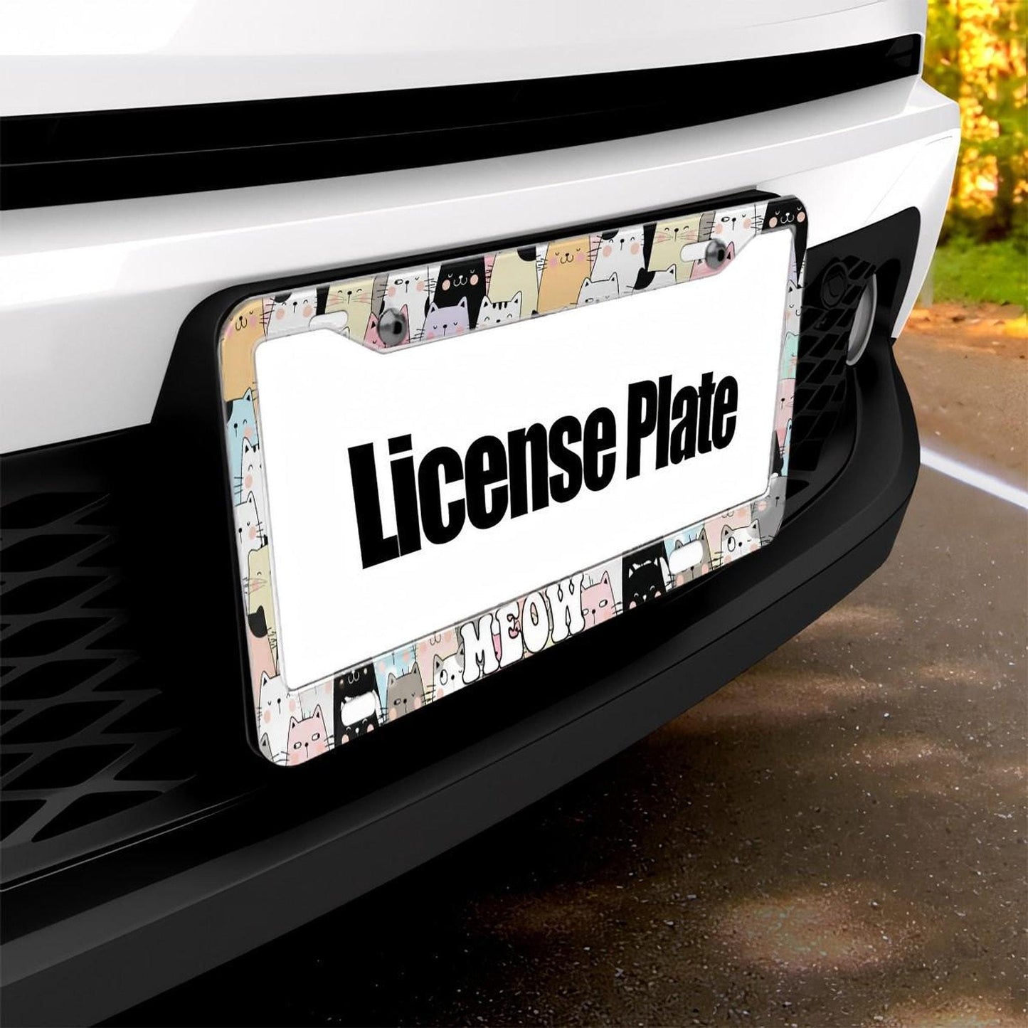 Cat License Plate Frame Set, Adorable Aluminum Car Tag Covers
