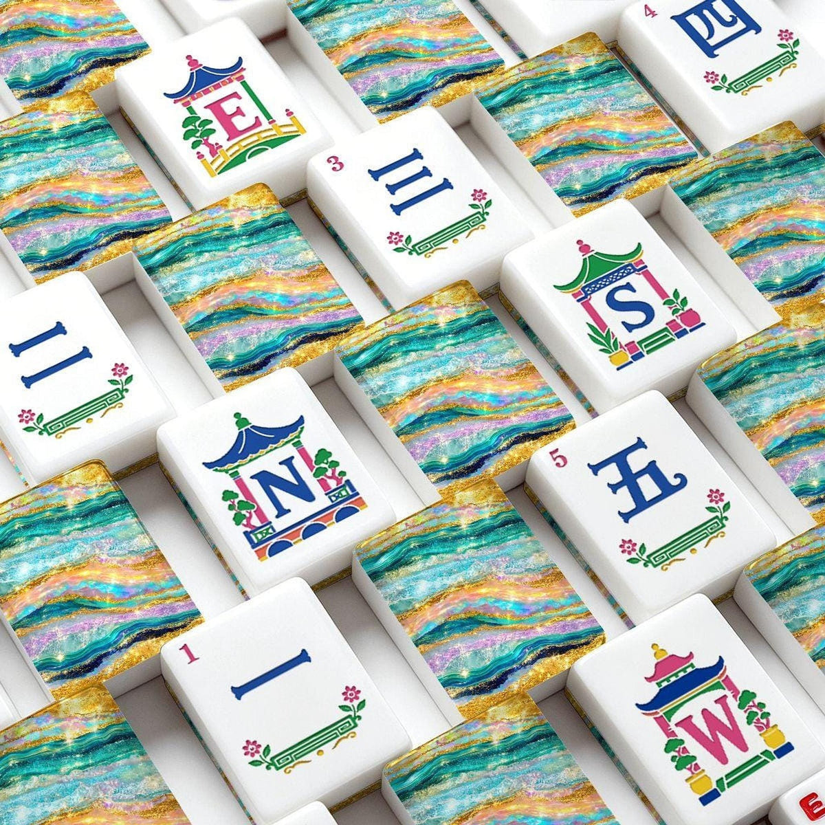 Turquoise Tide American Mahjong Tiles, Luxury 160-Piece Set with Jokers