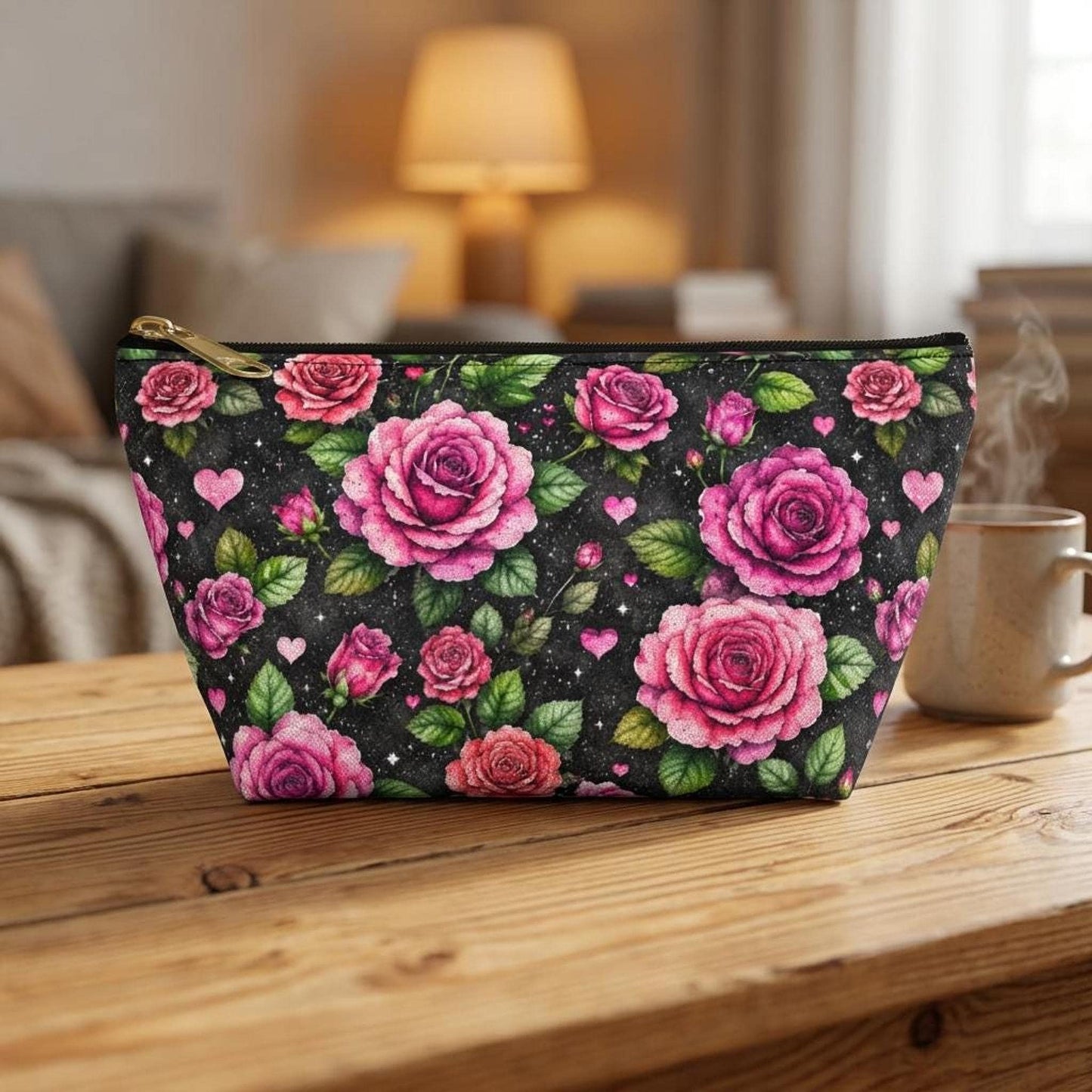 Rose Pouch with Vintage Pink on Black Background