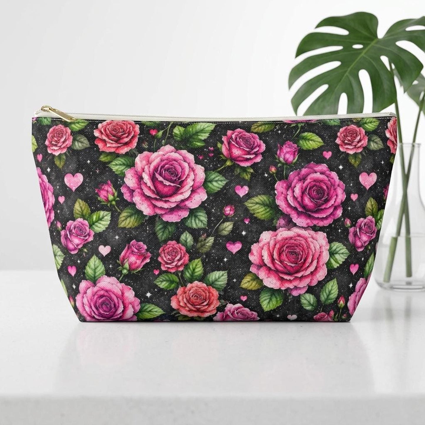 Rose Pouch with Vintage Pink on Black Background