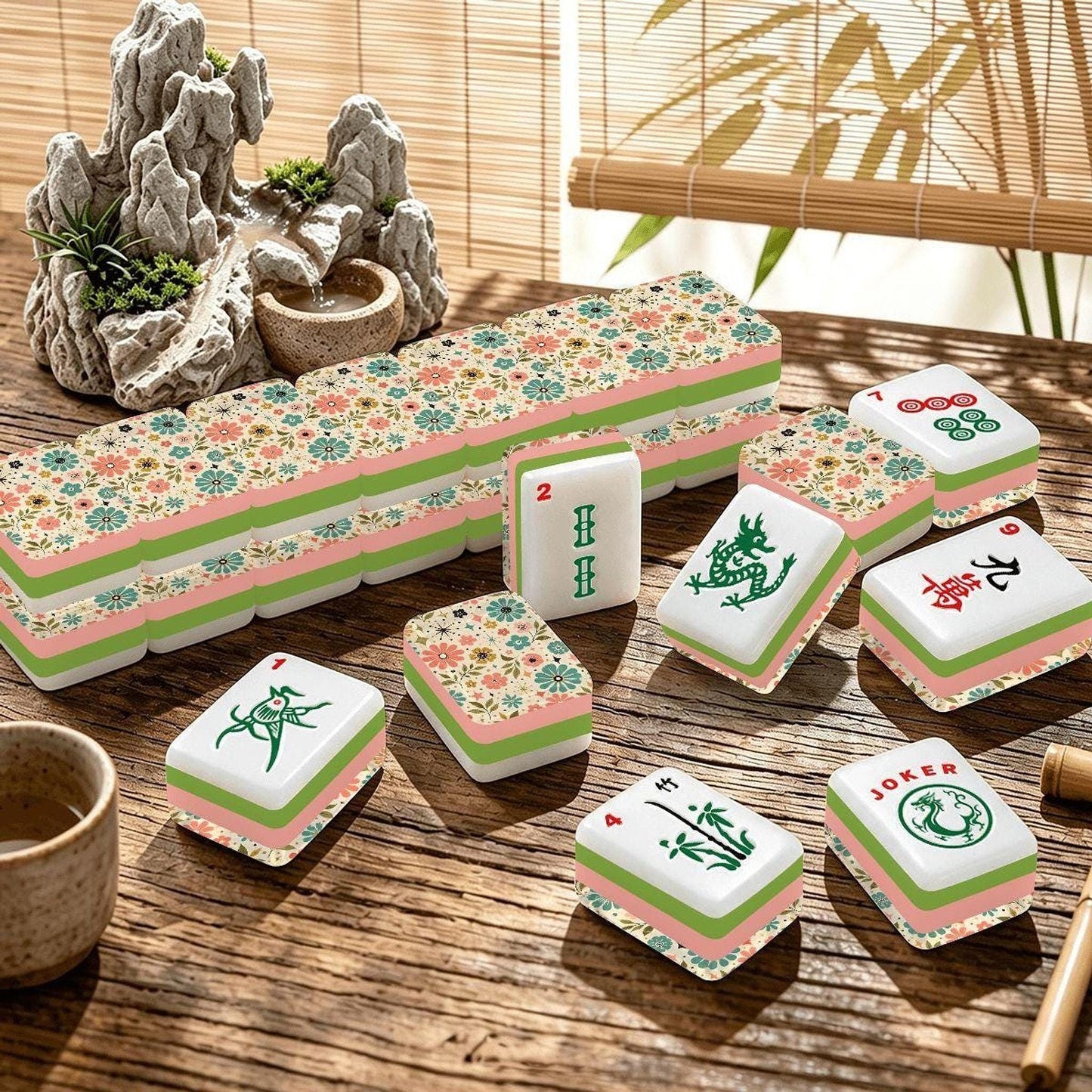 Mahjong Lover Gift, Retro Floral Acrylic Tile Set, 166 Pieces