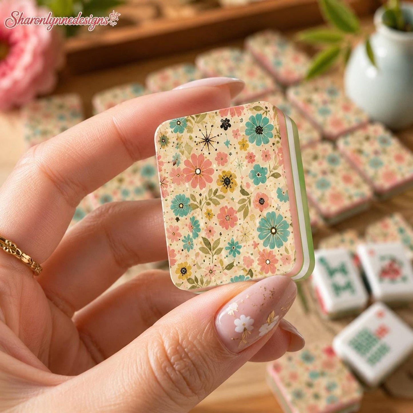 Mahjong Lover Gift, Retro Floral Acrylic Tile Set, 166 Pieces