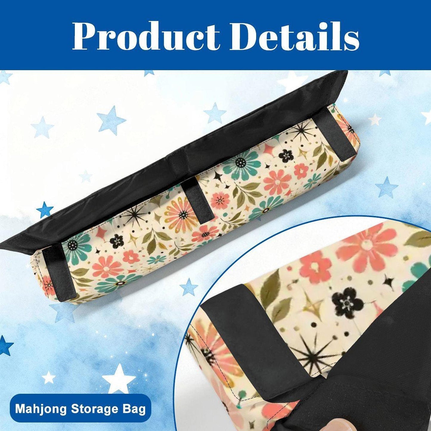 Retro Flower Mahjong Bag Set – 3 Piece Canvas Storage & Travel Set