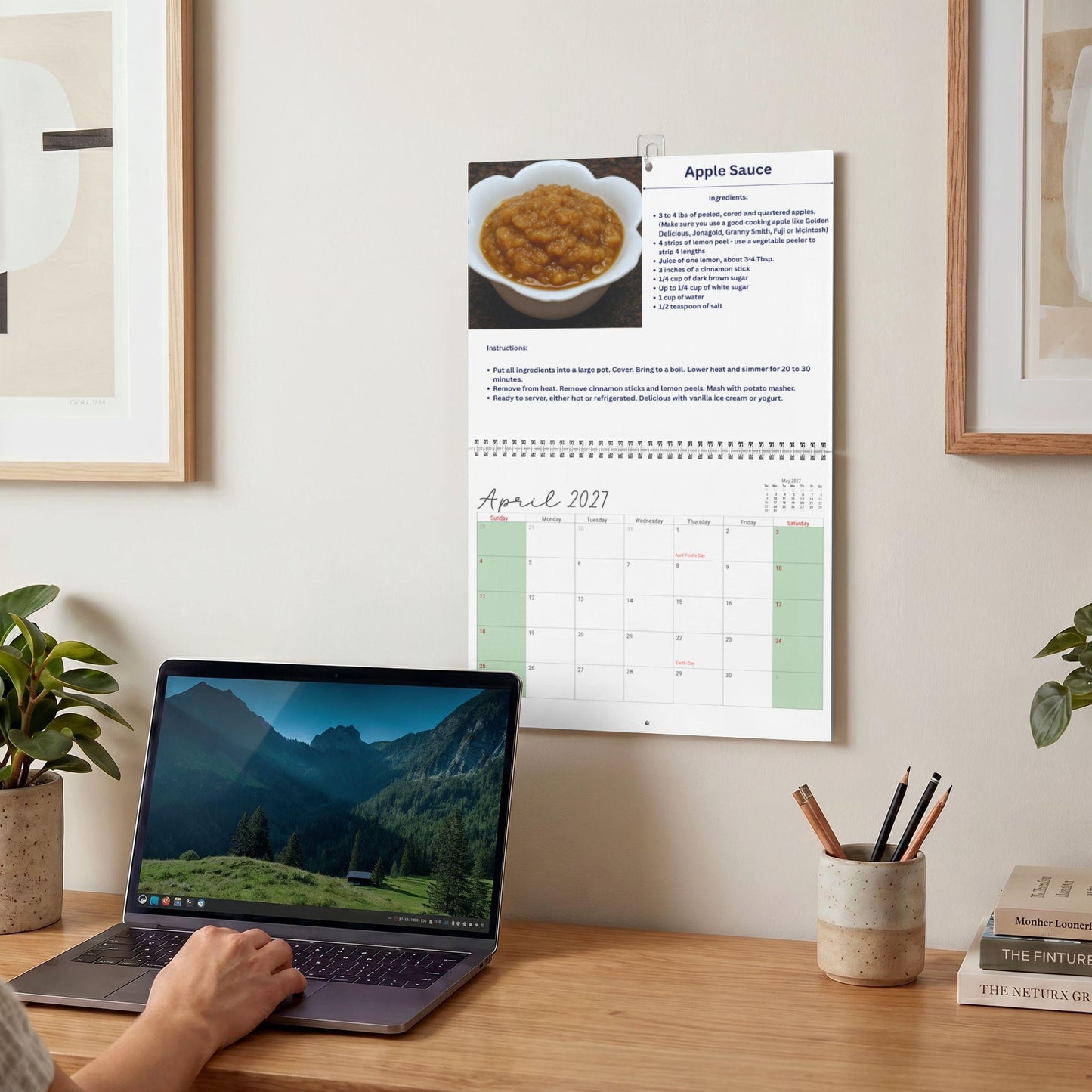 2027 Recipe Wall Calendar, Matte Writable Grids with Wire Binding, Two Sizes