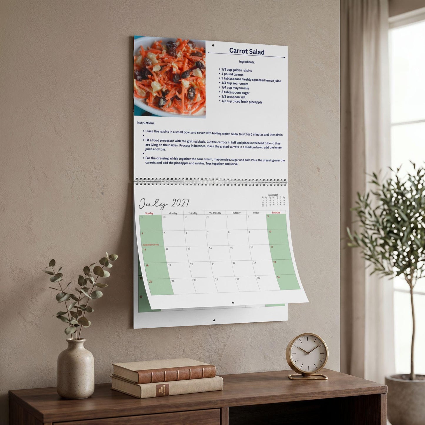 2027 Recipe Wall Calendar, Matte Writable Grids with Wire Binding, Two Sizes