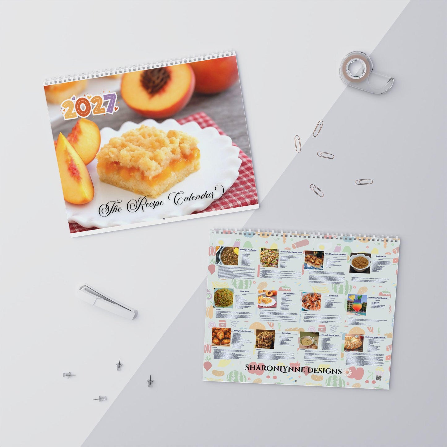 2027 Recipe Wall Calendar, Matte Writable Grids with Wire Binding, Two Sizes