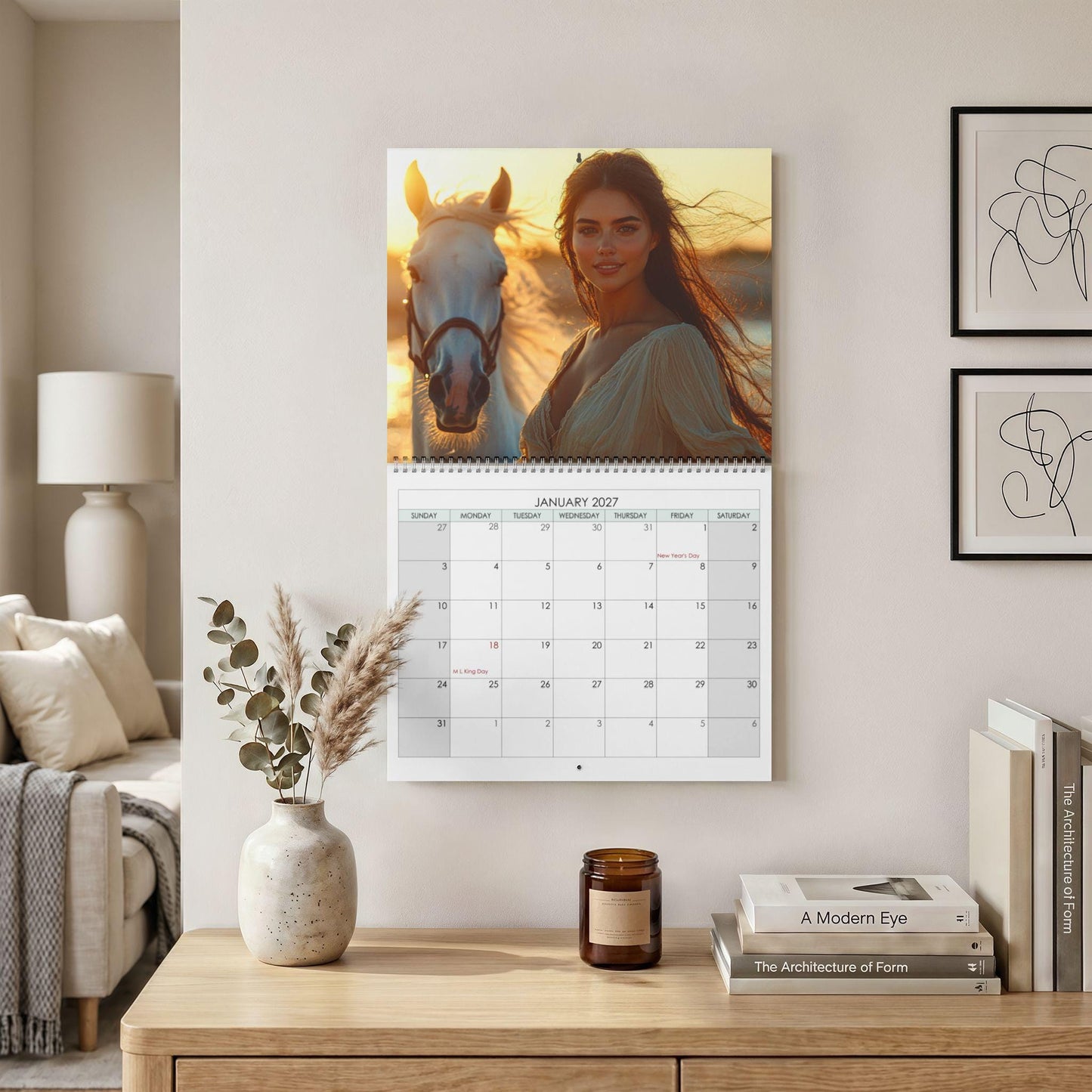 Cowgirl Calendar 2027, Scenic Horse Portraits with Writable Matte Grids