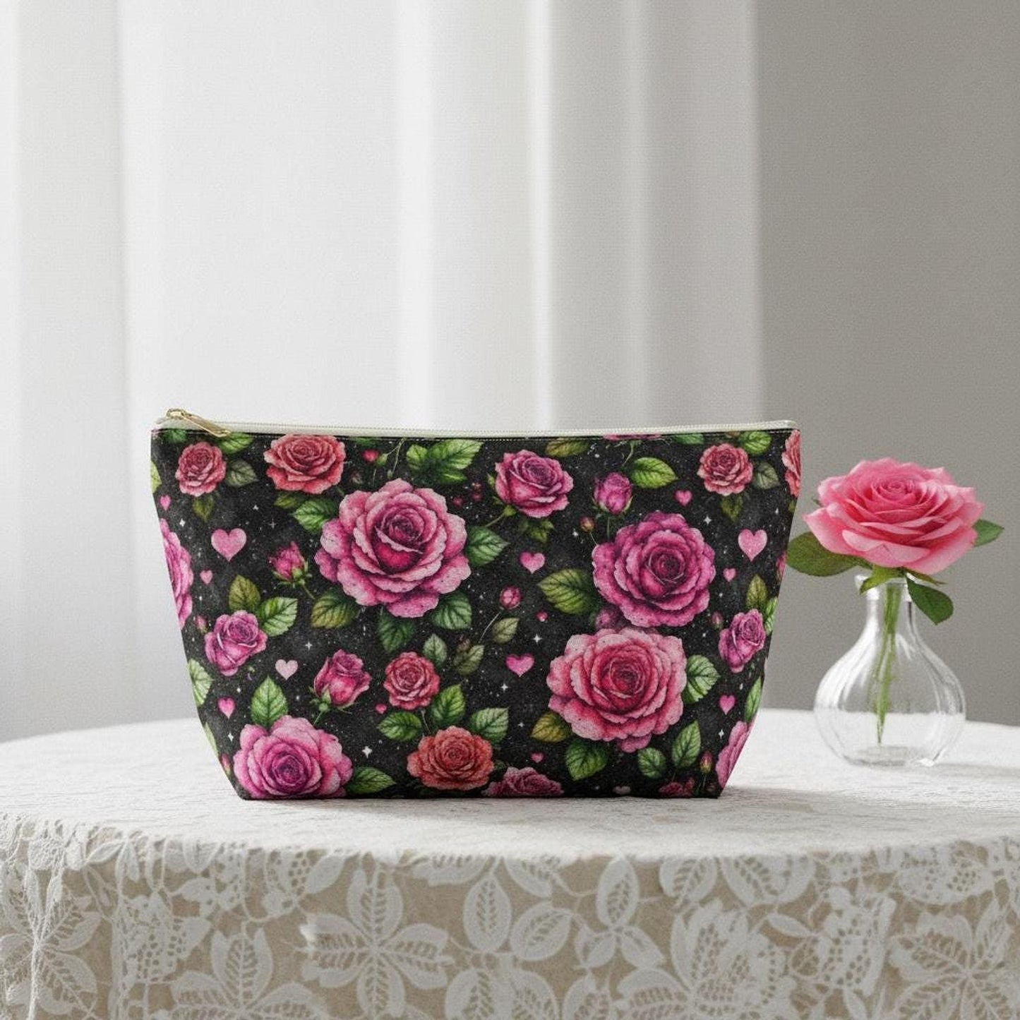 Rose Pouch with Vintage Pink on Black Background