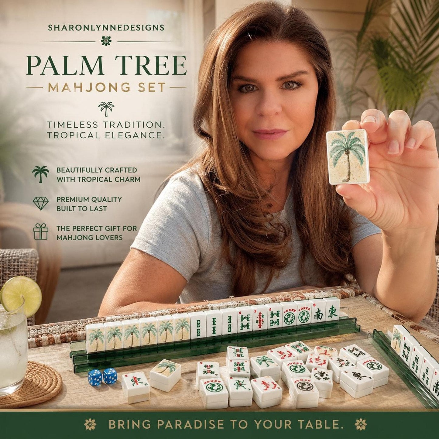 Acrylic Mahjong Set: Palm Tree Tiles for American Game Night
