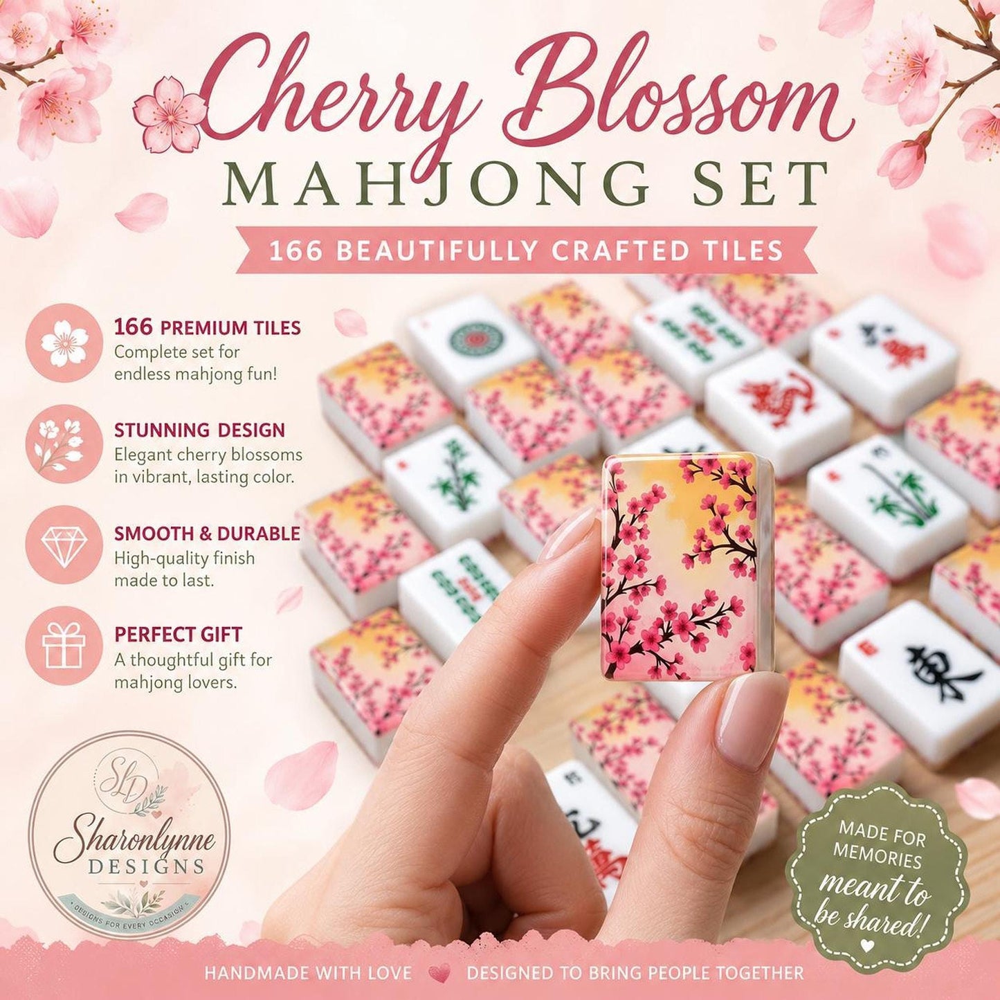 Cherry Blossom Mahjong Set – 166 Acrylic Tiles