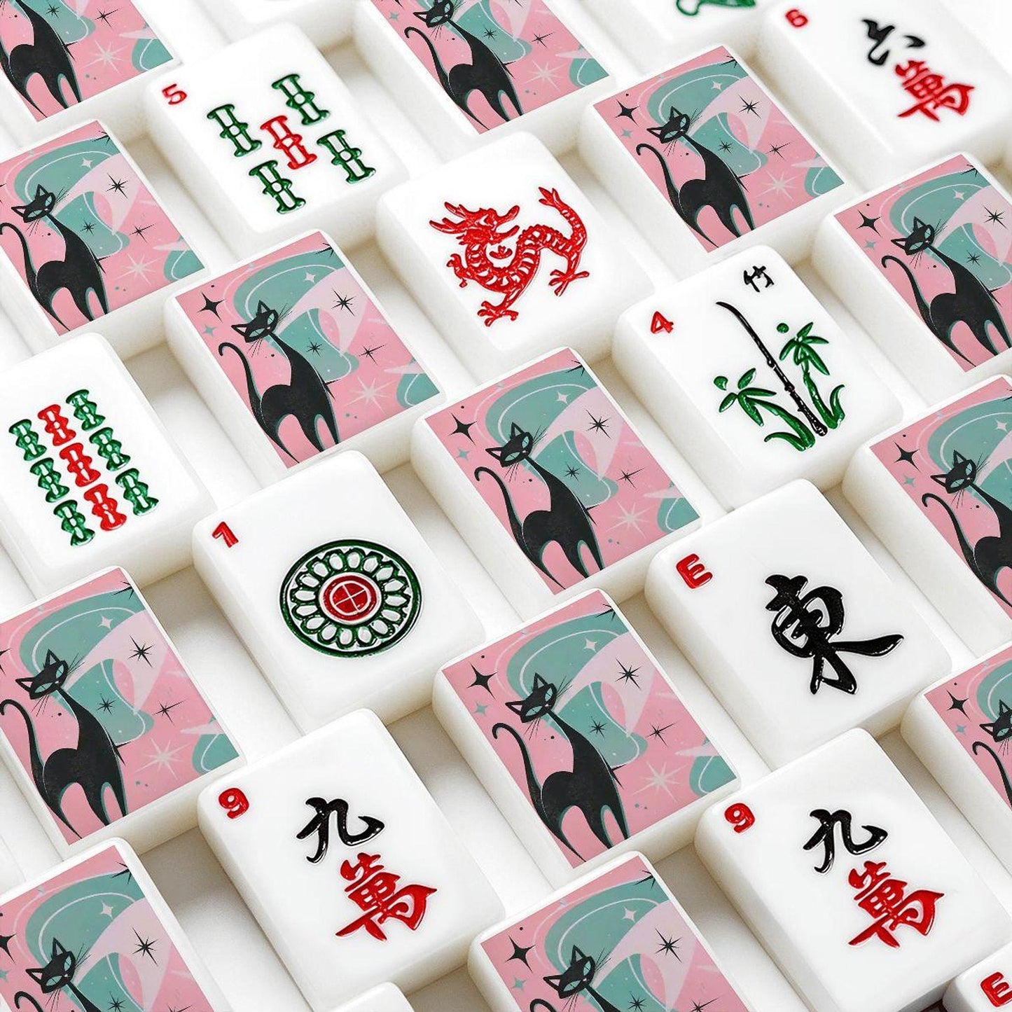 Pink Cat Mahjong Tile Set, Colorful Acrylic Game Accessories