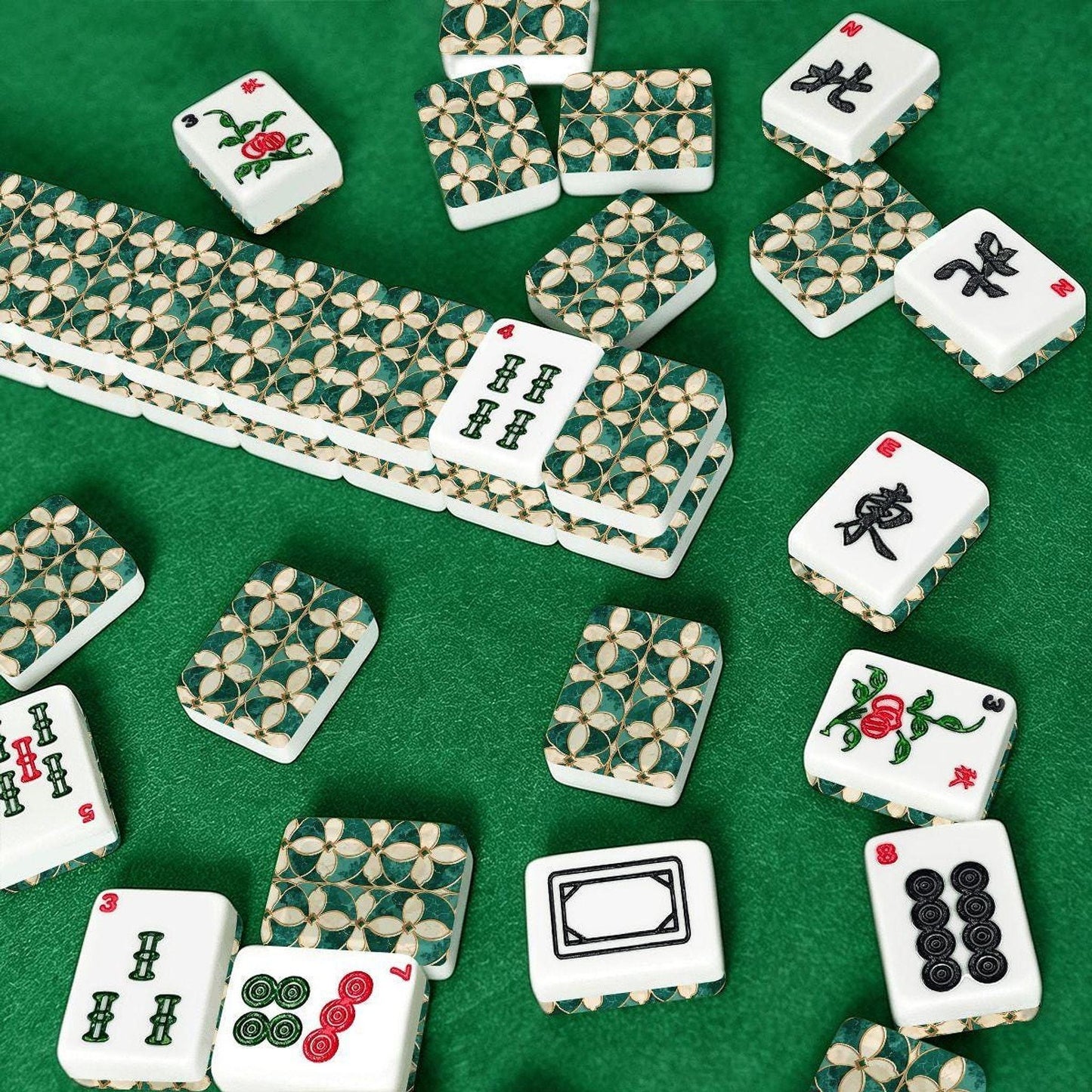Mahjong Game Set in Emerald Green Acrylic - 166-Piece Tile Collection