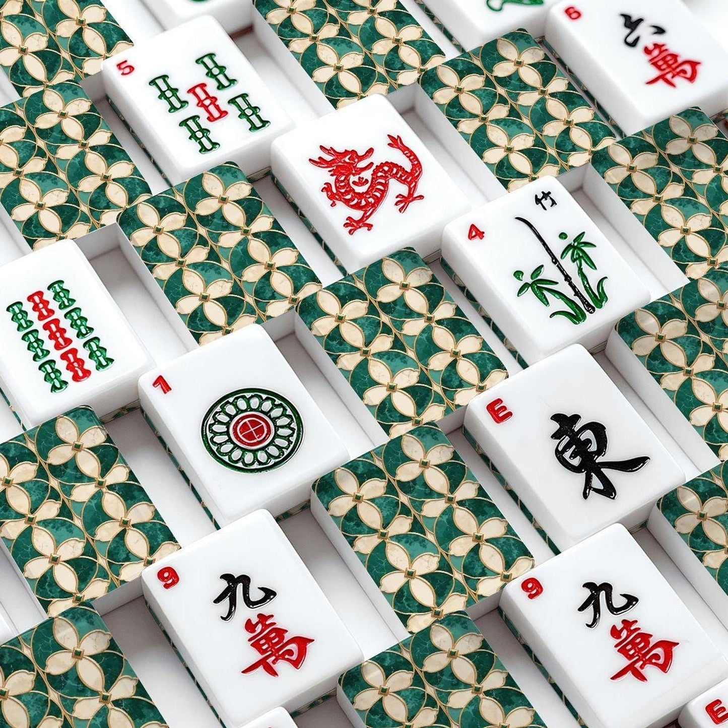 Mahjong Game Set in Emerald Green Acrylic - 166-Piece Tile Collection