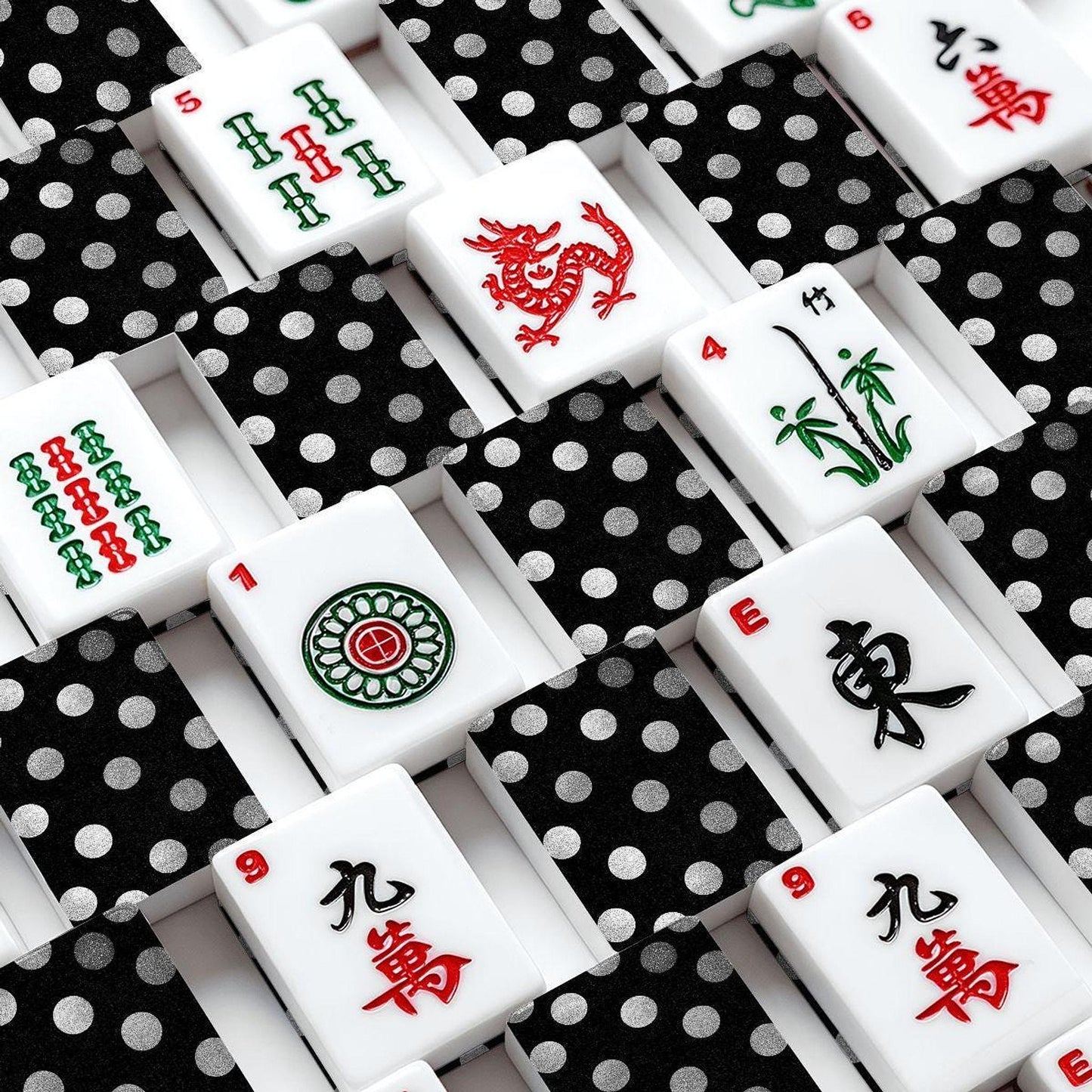 American Mahjong Set, Black Dot Tiles Complete Game Set for Stylish Play