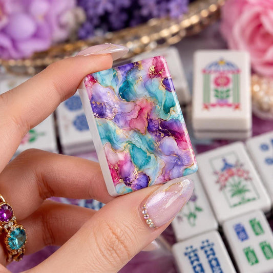 Luxury Mahjong Tile Set, 160 Piece Acrylic Game with Floral Design