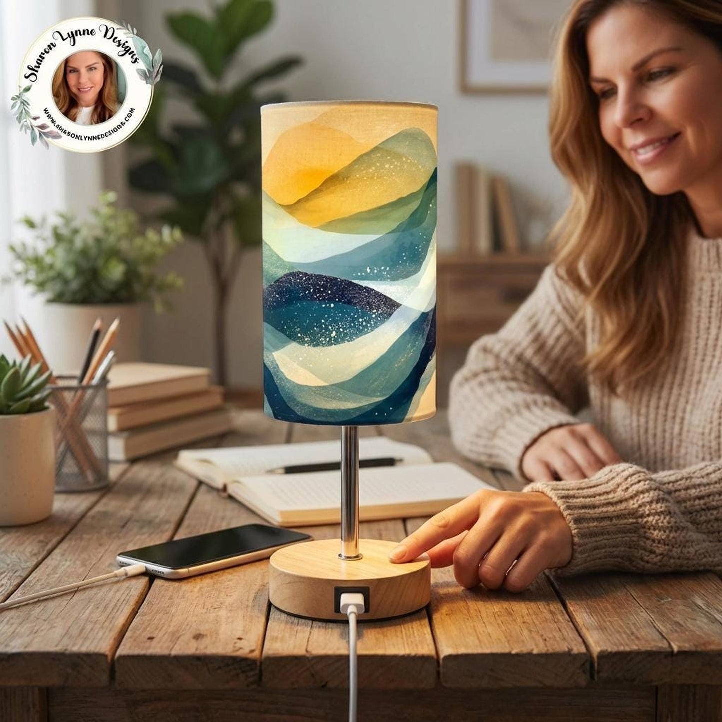 Ocean Touch Lamp with USB Ports, Coastal-Inspired Bedside Nightlight