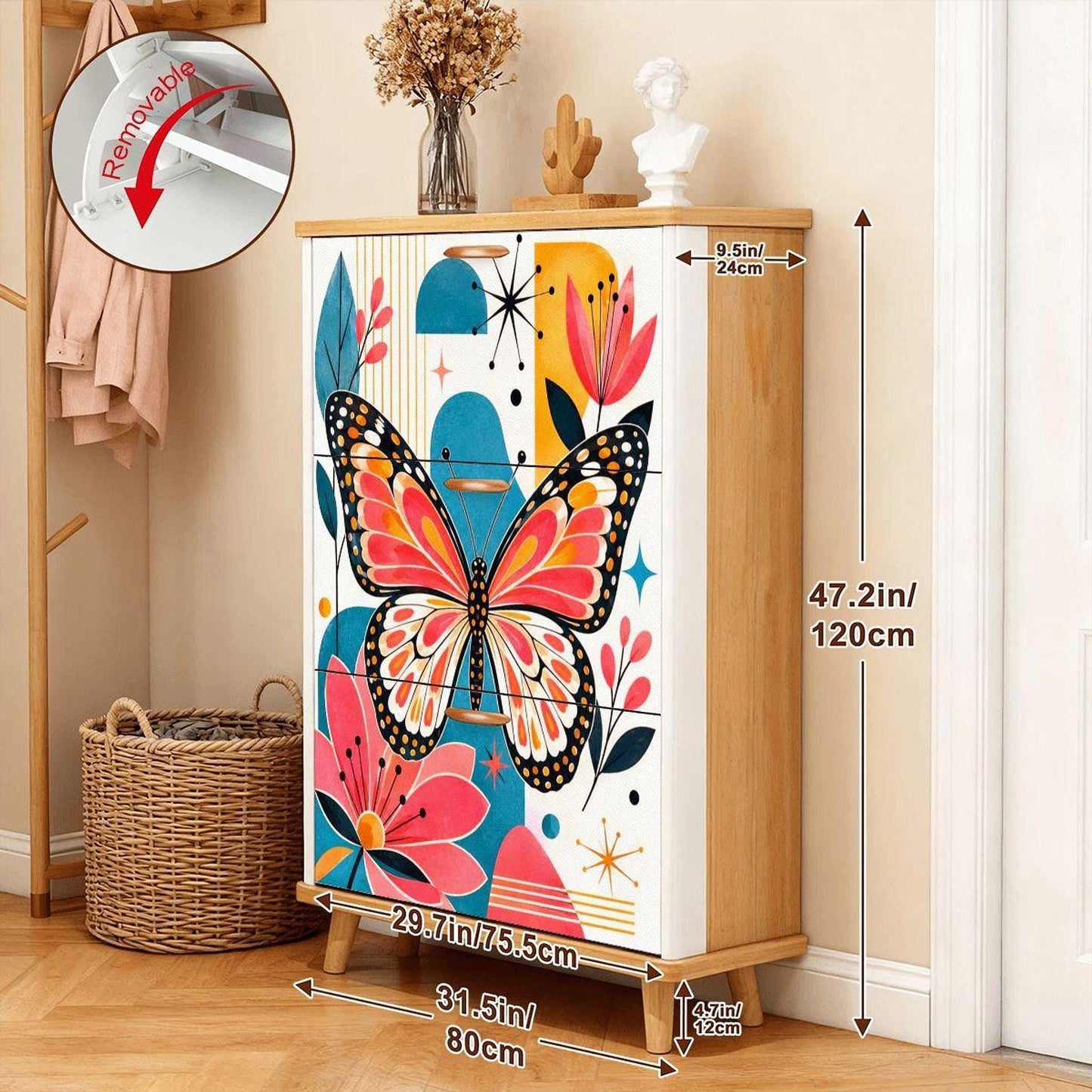 Butterfly Shoe Storage Unit | Mid-Century MDF Organizer for 12-22 Pairs