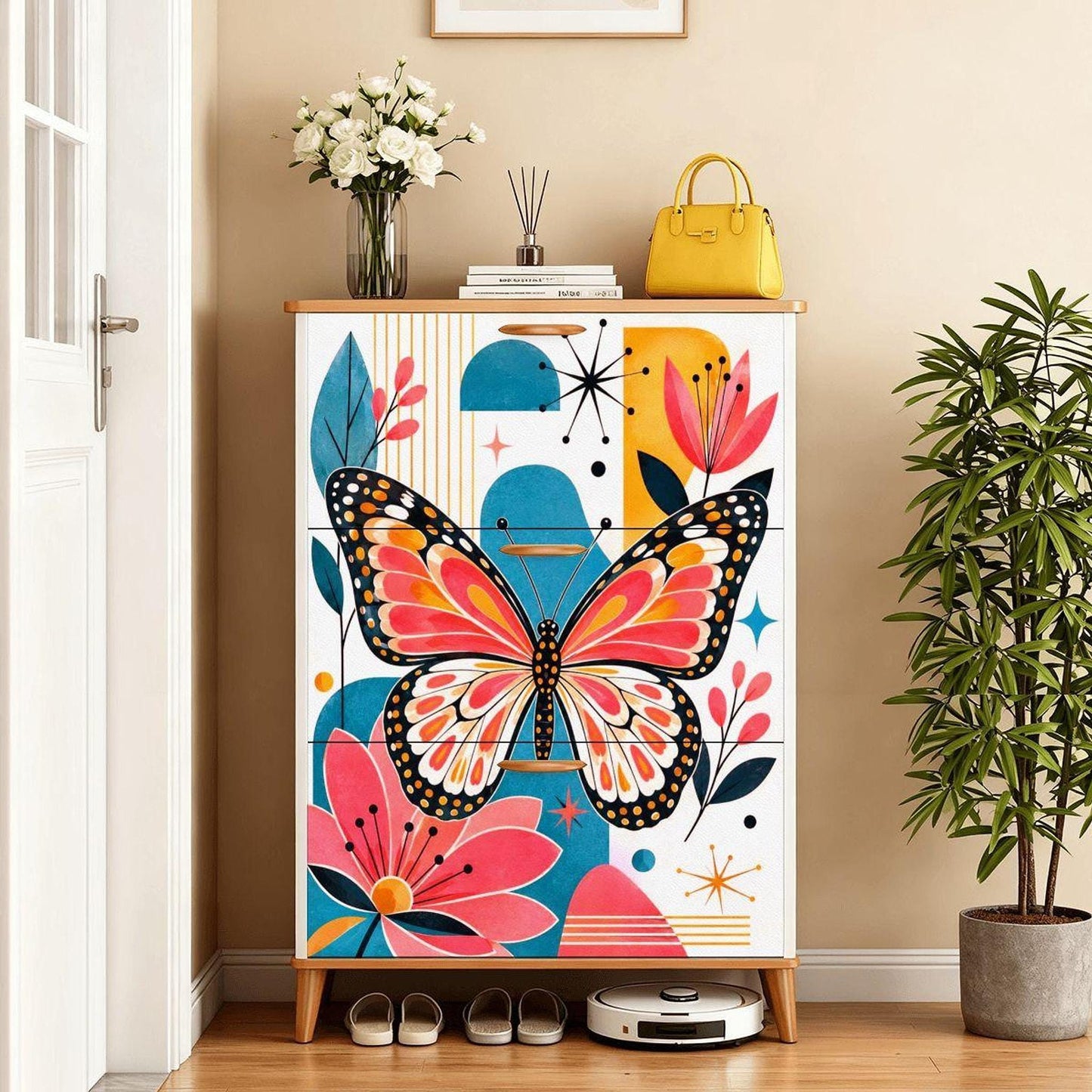 Butterfly Shoe Storage Unit | Mid-Century MDF Organizer for 12-22 Pairs