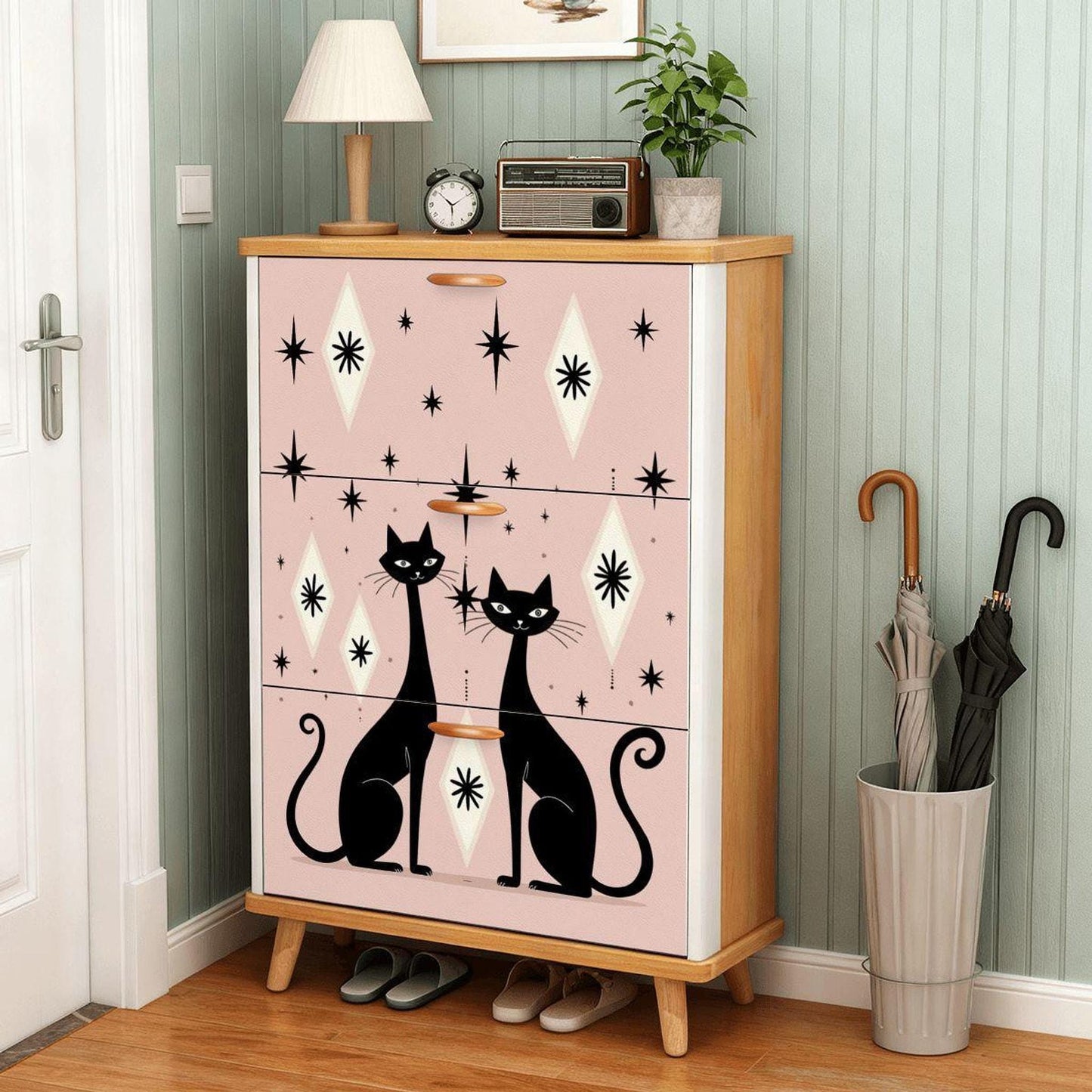 Pink Cat Furniture Shoe Cabinet, Retro Design with Leather-Covered Surface