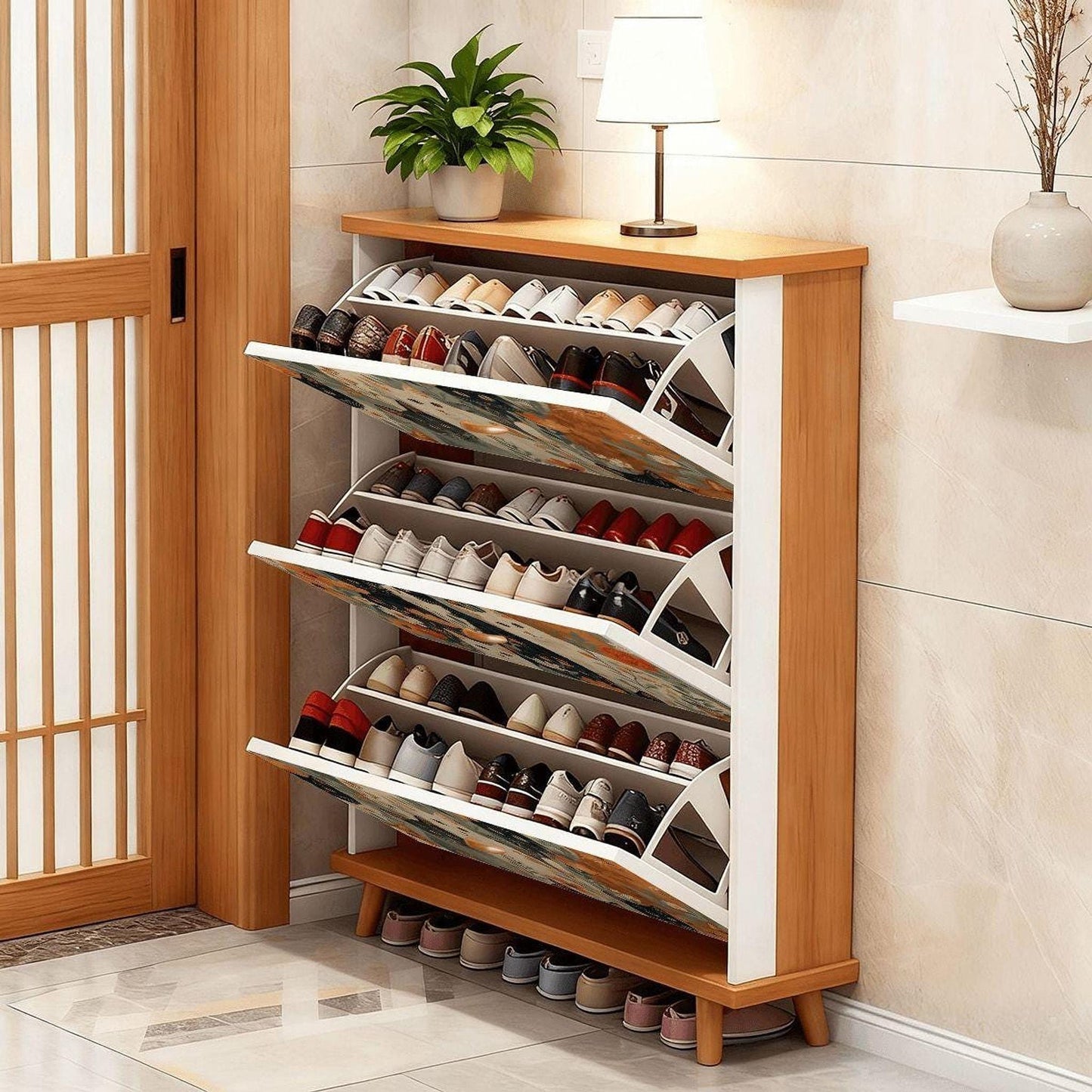 Cat Shoe Cabinet | Vintage MDF Wood Storage Organizer with Charming Cat Design