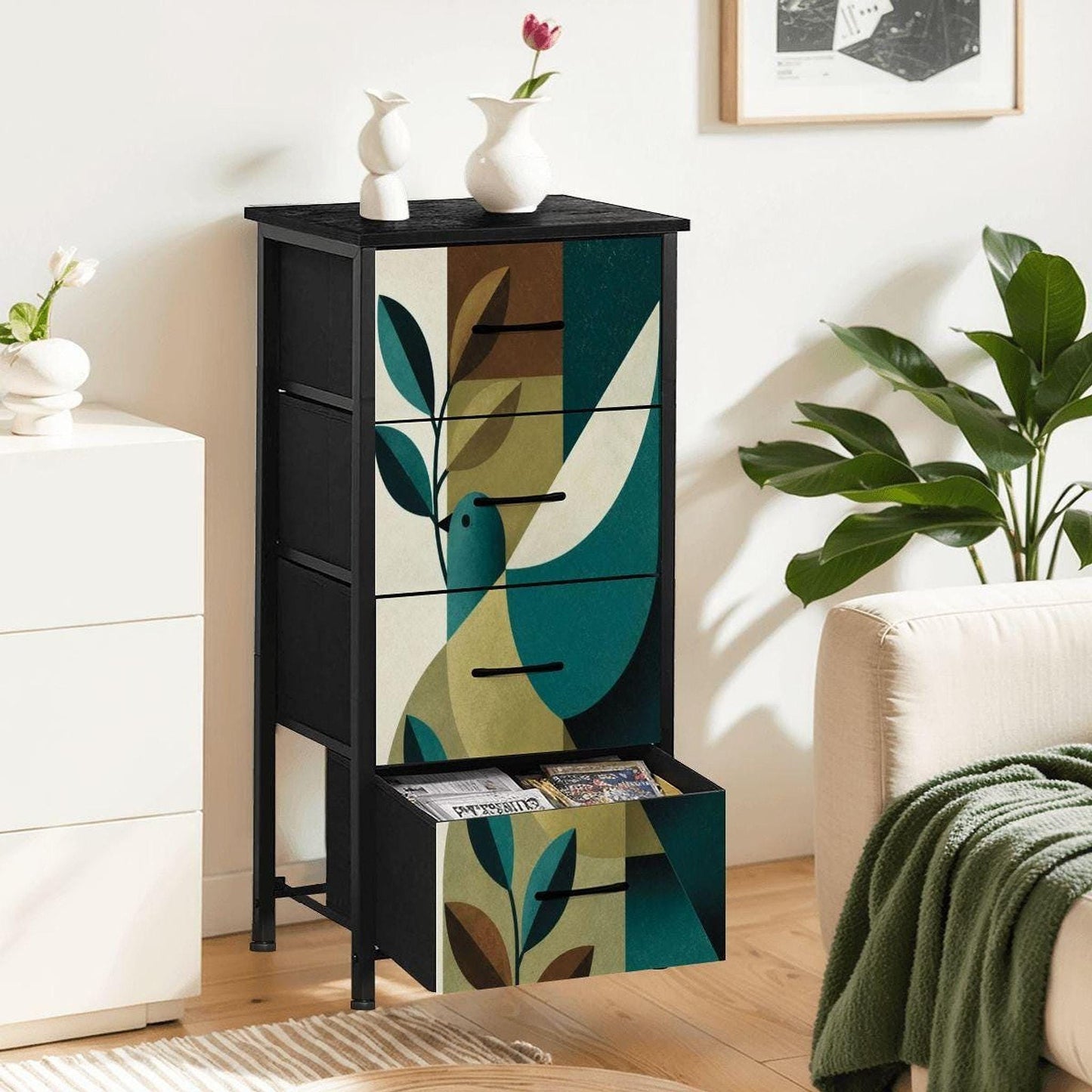 Retro Bird Dresser with 4 Drawers, Made in USA for Stylish Storage