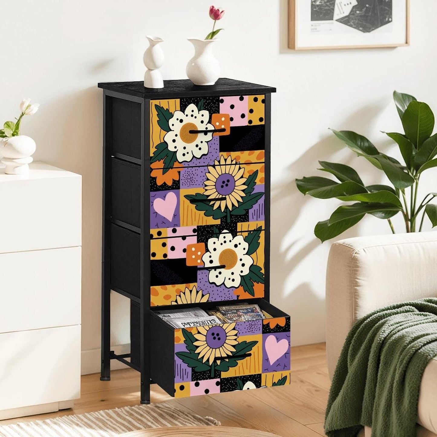 Modern Dresser with 4 Drawers - Artistic Storage Solution for Your Bedroom