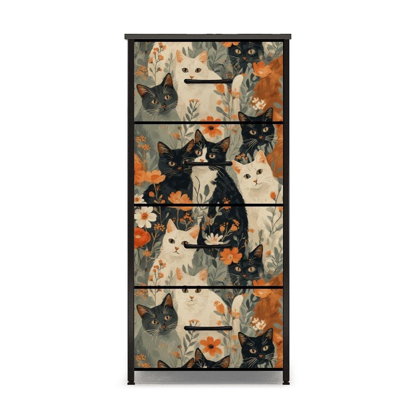 Cat Themed Dresser with 4 Drawers, Vintage Mid Century Organizer Made in USA