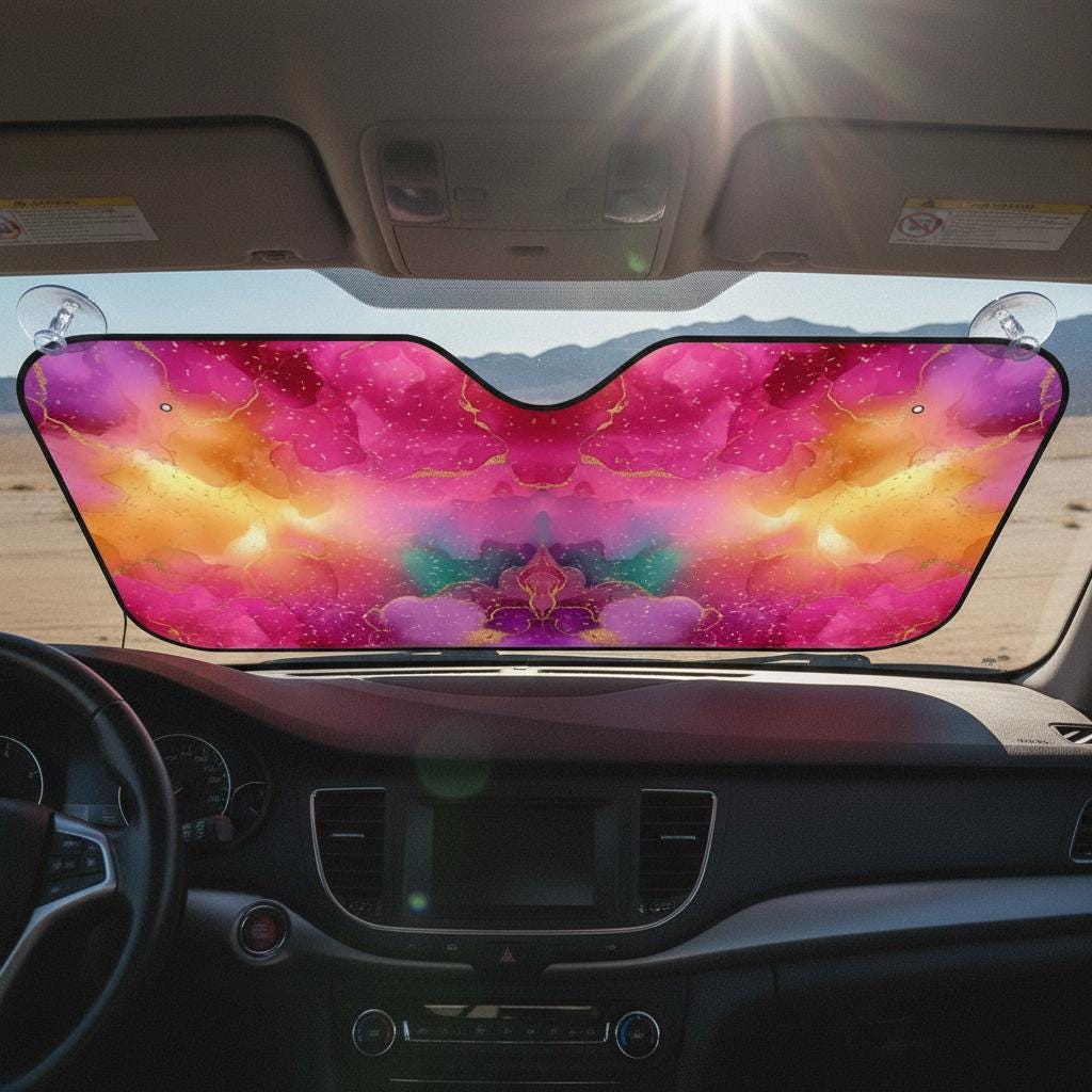 Pink Car Sun Shade, Bright Design with UV Protection and Heat Insulation