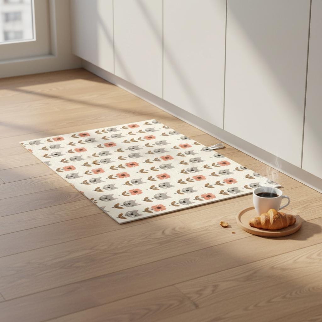 Floral Cat Mat - Large Kitchen Dish Drying Pad with Absorbent Microfiber