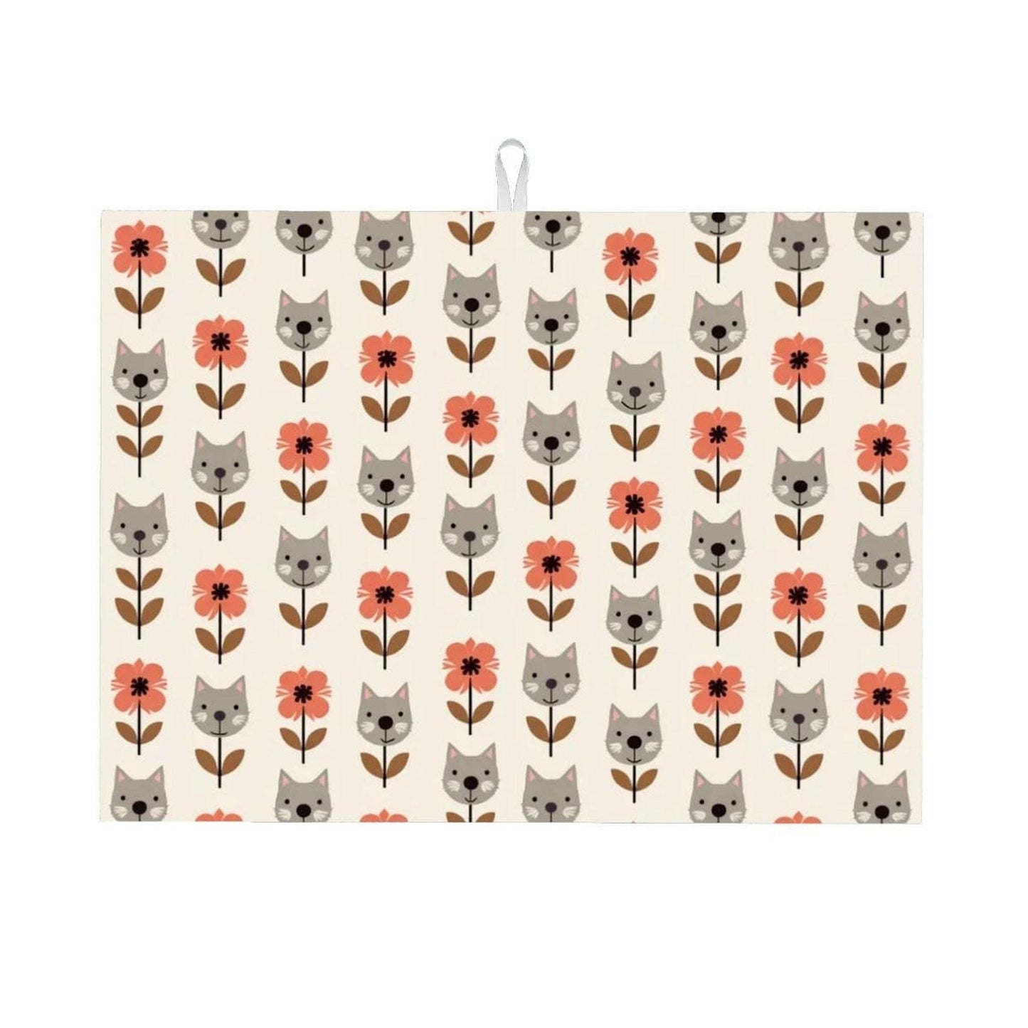 Floral Cat Mat - Large Kitchen Dish Drying Pad with Absorbent Microfiber