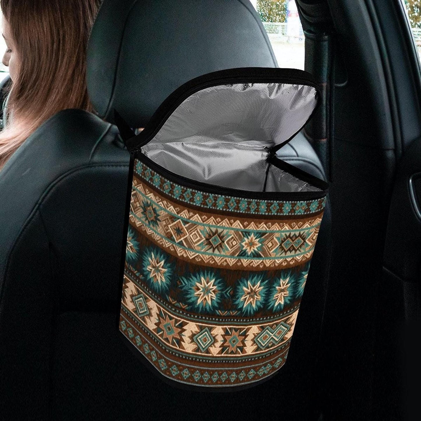 Southwestern Car Bag: Stylish Bucket Trash Bin for Organized Travel