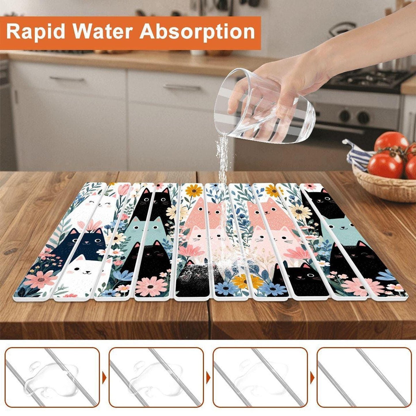 Floral Cat Mat, Diatomaceous Earth Drying Mat for Kitchen Decor