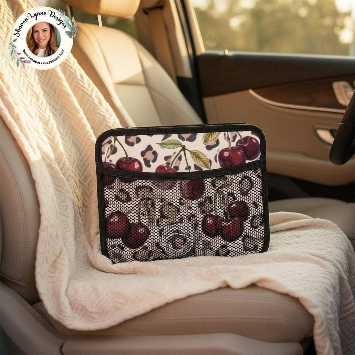 Car Seat Organizer Cherry Storage Bag, PU Leather Backseat Caddy