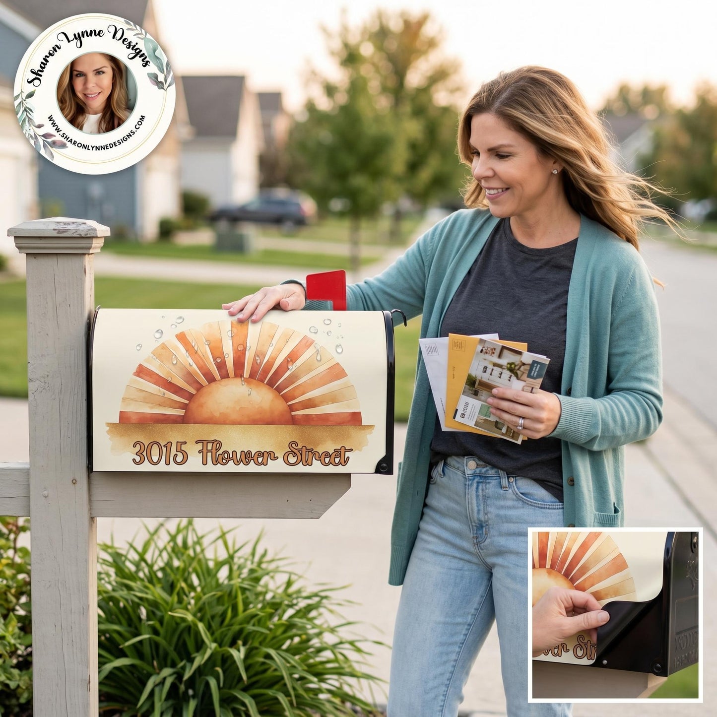Custom Mailbox Cover with Sun Design, Waterproof Magnetic Oxford Cloth
