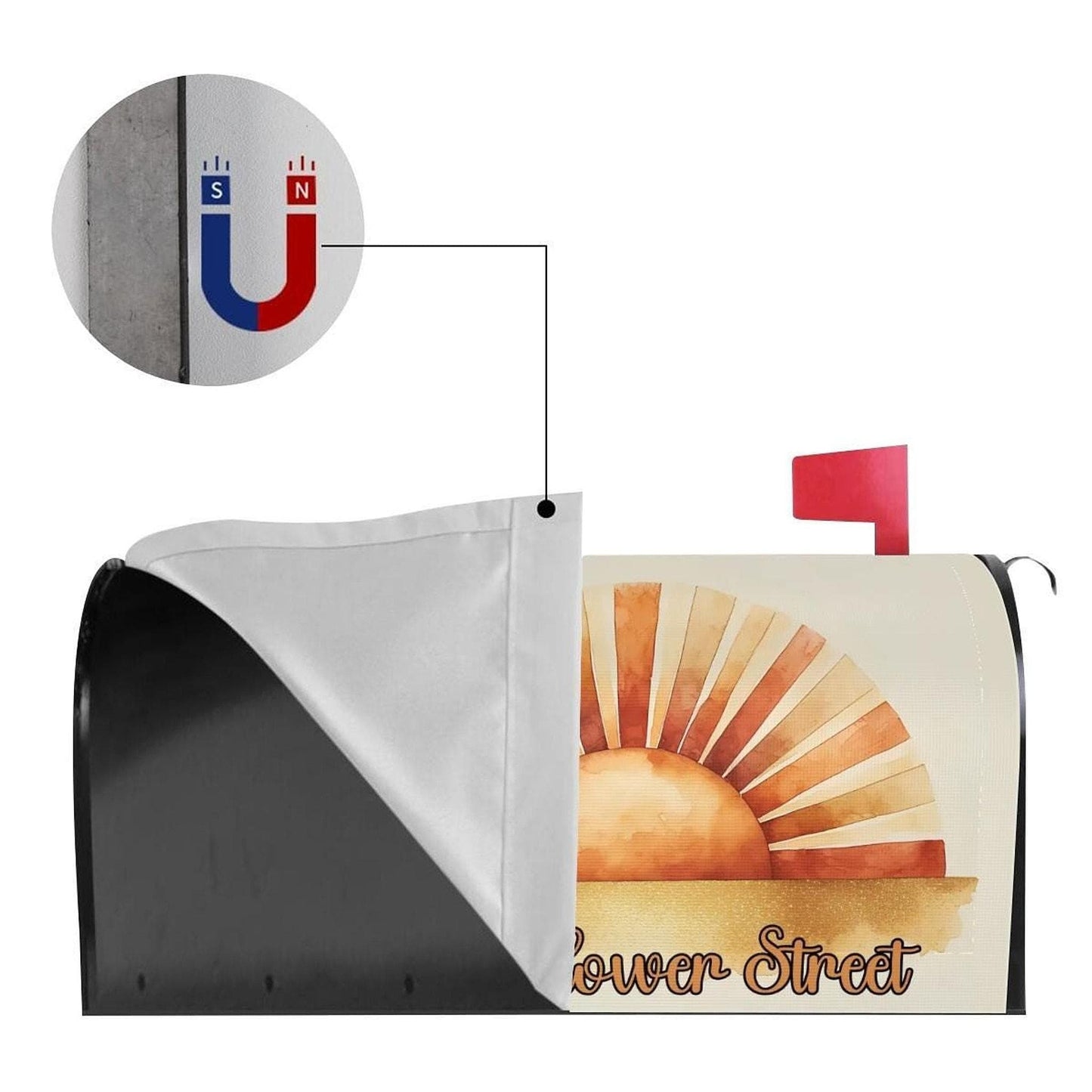 Custom Mailbox Cover with Sun Design, Waterproof Magnetic Oxford Cloth