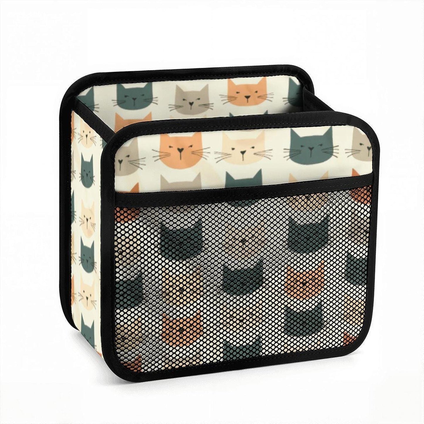 Cat Car Organizer – Retro PU Auto Storage Caddy with Mesh Pocket