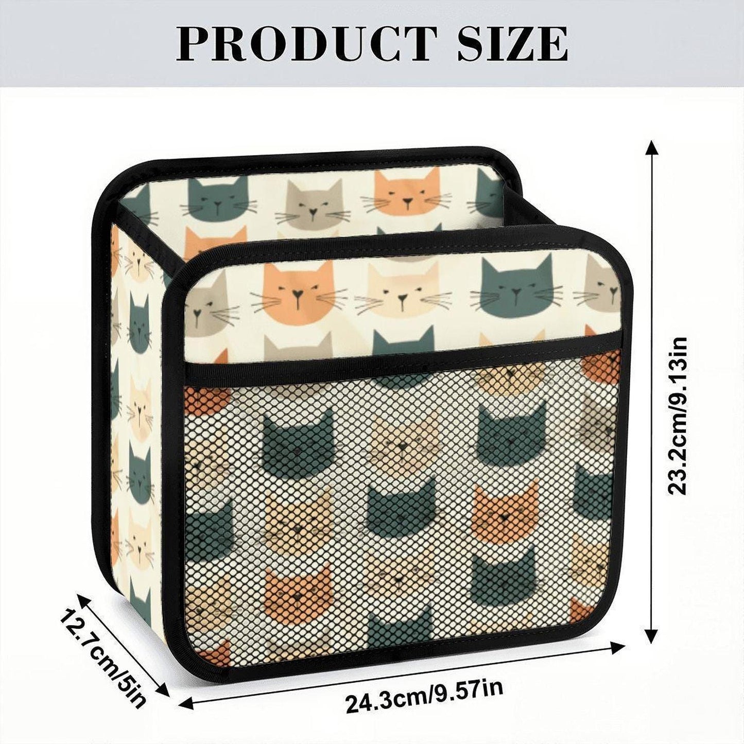 Cat Car Organizer – Retro PU Auto Storage Caddy with Mesh Pocket