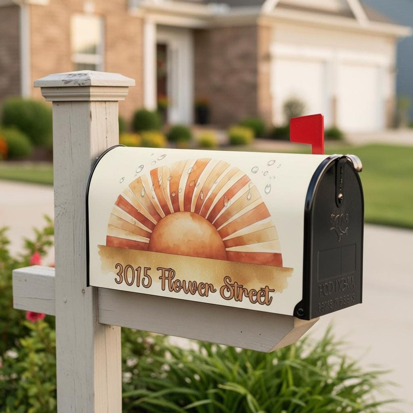 Custom Mailbox Cover with Sun Design, Waterproof Magnetic Oxford Cloth