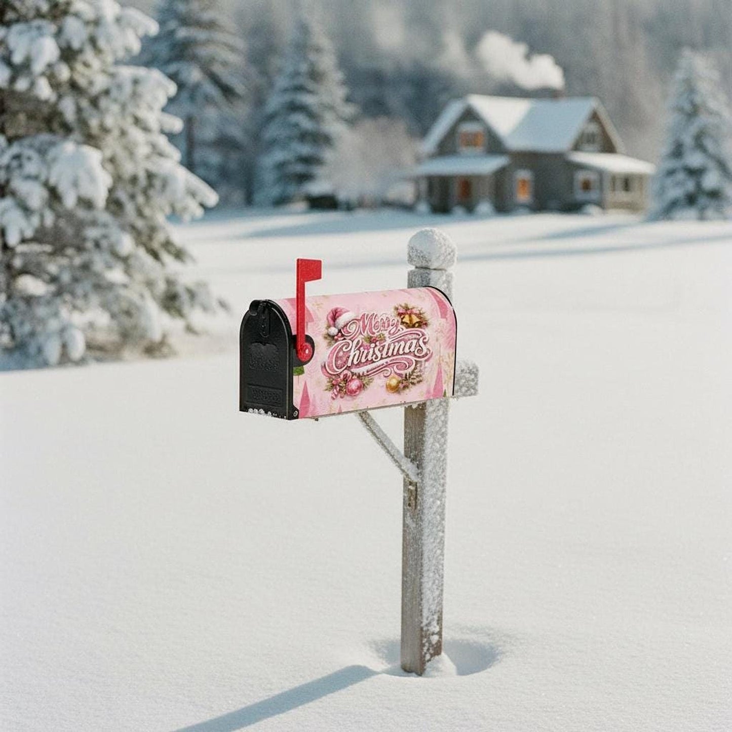 Pink Christmas Tree Magnetic Mailbox Cover, Waterproof Oxford Cloth in Medium and Large Sizes