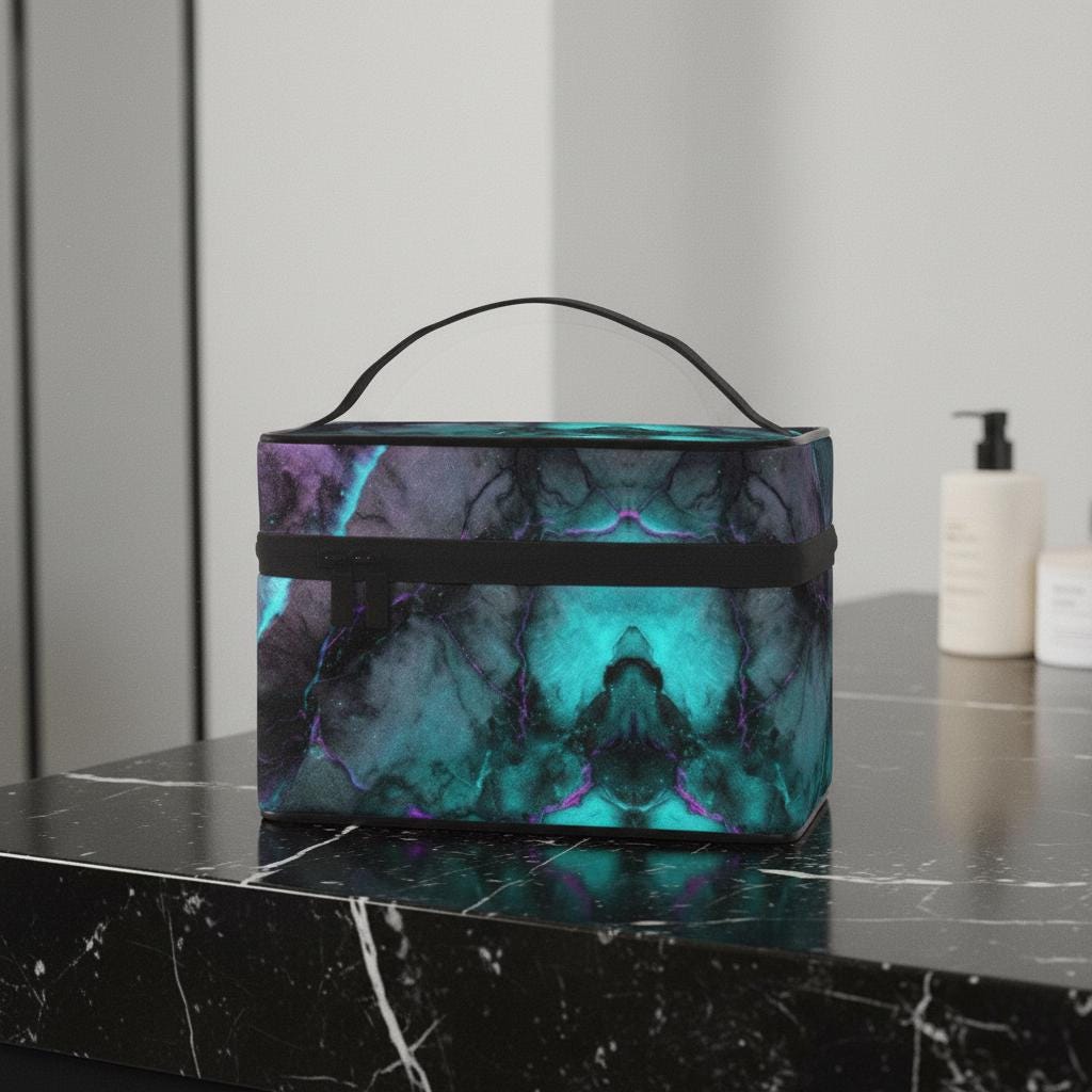 Neon Marble Portable Mahjong Bag, Durable Polyester Storage Case for Game Tiles