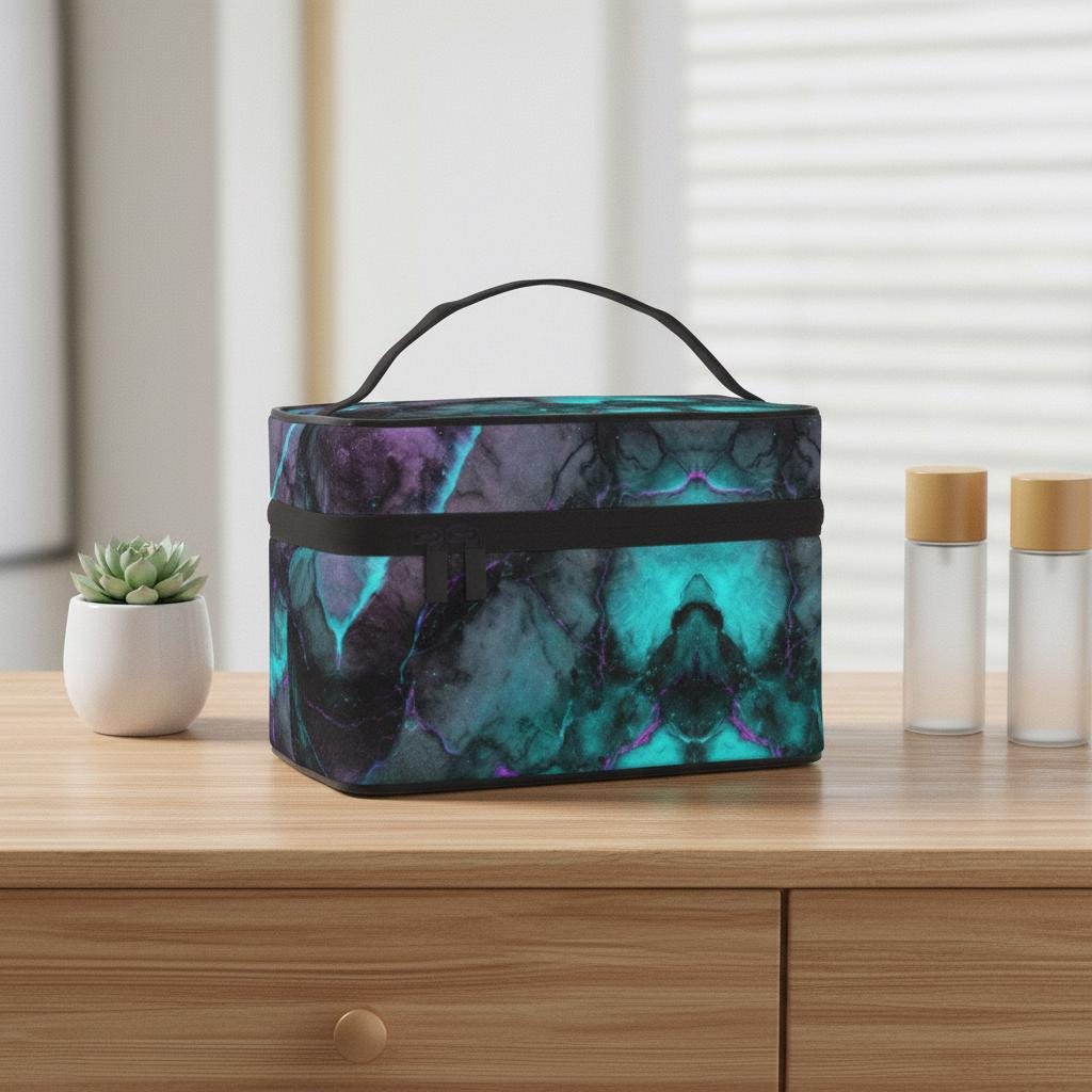 Neon Marble Portable Mahjong Bag, Durable Polyester Storage Case for Game Tiles