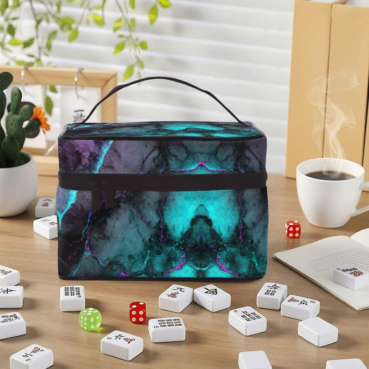 Neon Marble Portable Mahjong Bag, Durable Polyester Storage Case for Game Tiles