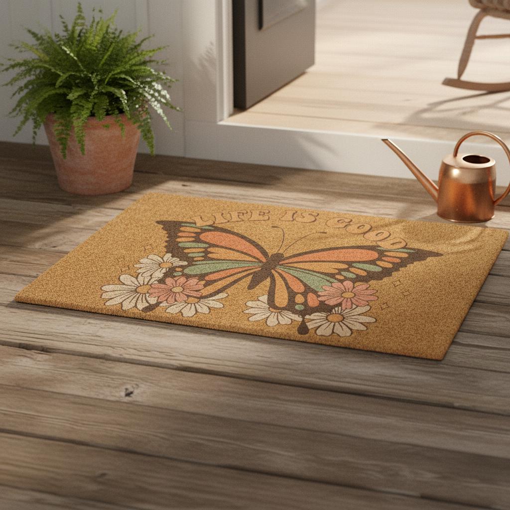 Butterfly Coir Doormat: Whimsical Outdoor Welcome Mat, Non-Slip
