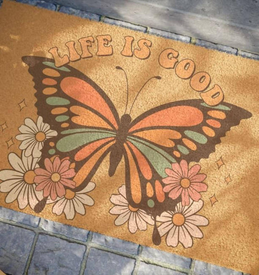 Butterfly Coir Doormat: Whimsical Outdoor Welcome Mat, Non-Slip