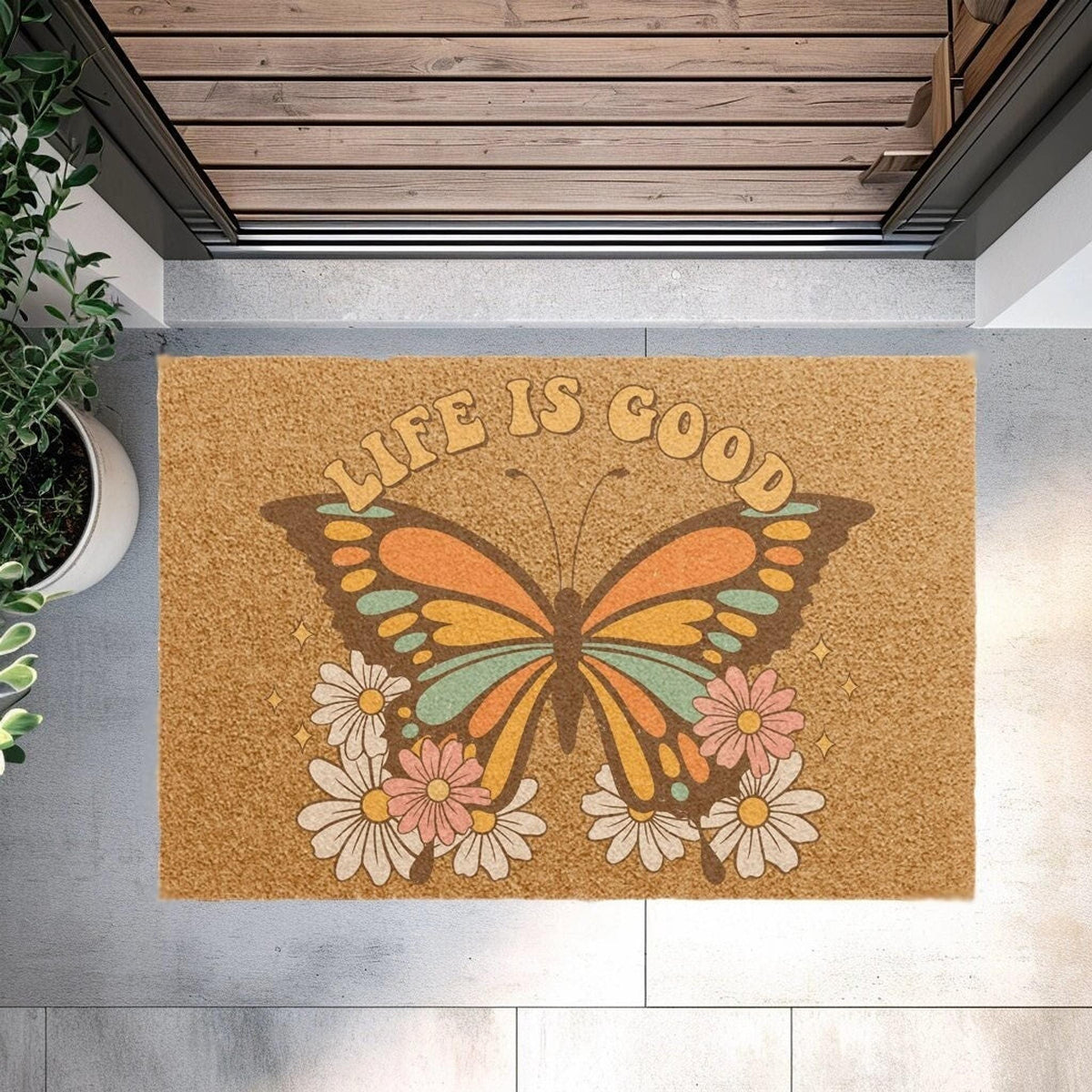 Butterfly Coir Doormat: Whimsical Outdoor Welcome Mat, Non-Slip