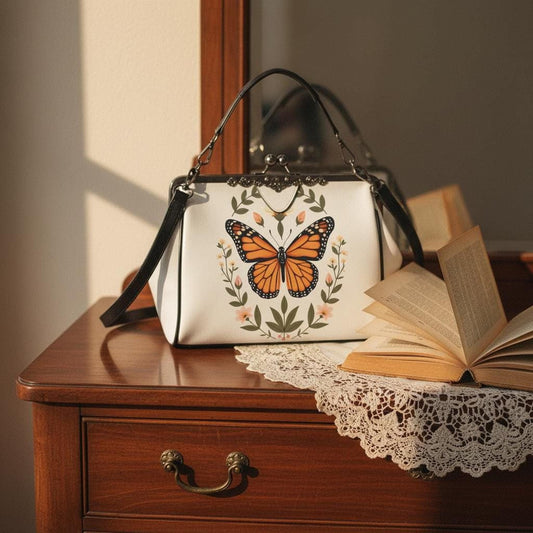 Vintage Butterfly Kiss Lock Purse Retro Crossbody Shoulder Bag Evening Clutch Handbag