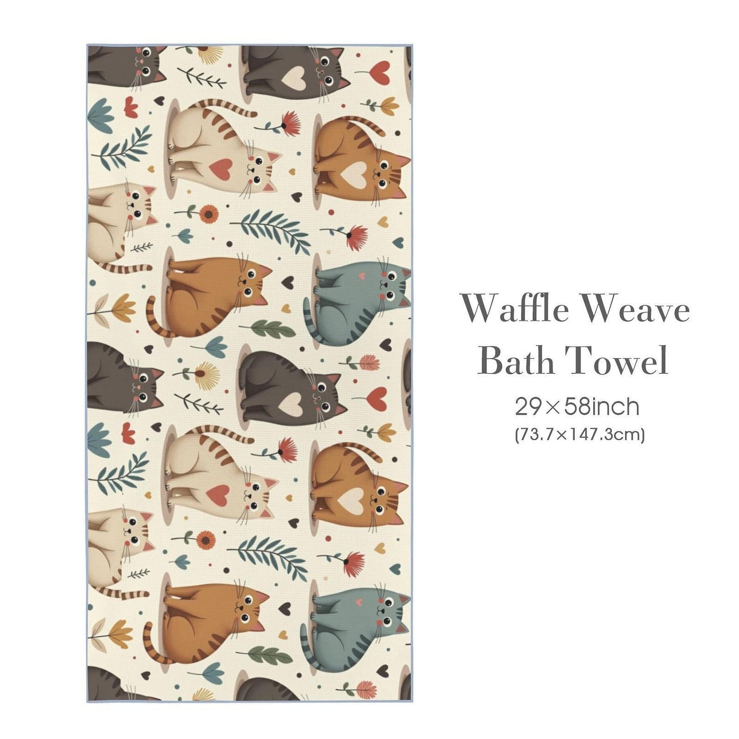Soft Waffle Cat Bath Towel, Cozy 29x58 Inch Absorbent Polyester Fabric