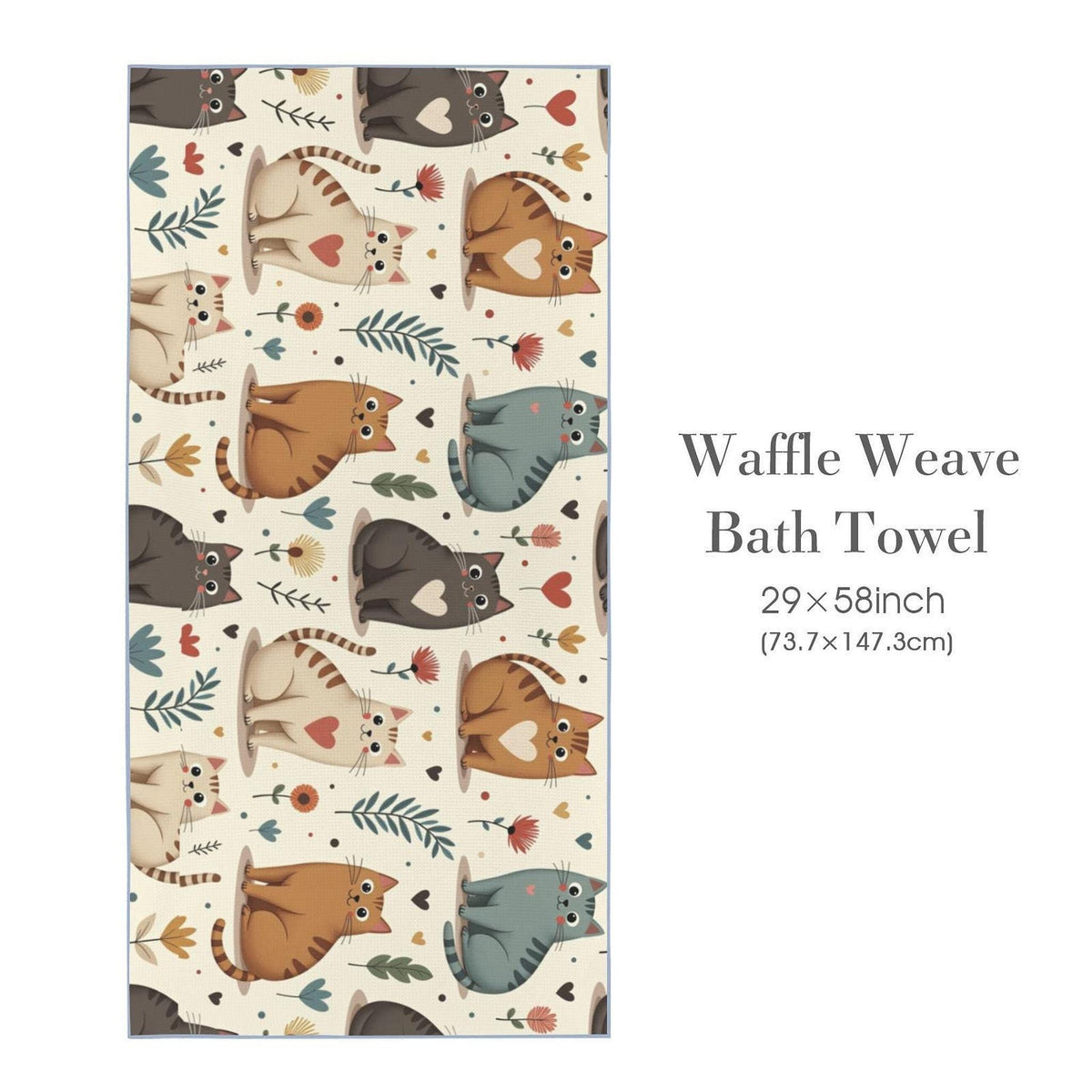 Soft Waffle Cat Bath Towel, Cozy 29x58 Inch Absorbent Polyester Fabric