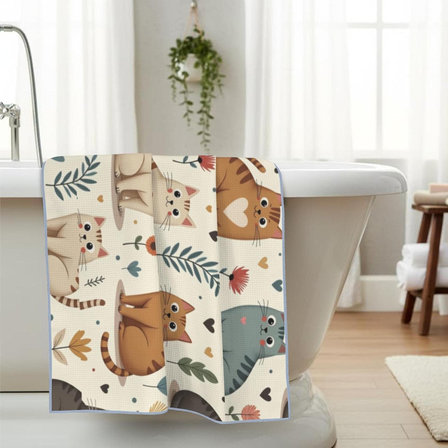 Soft Waffle Cat Bath Towel, Cozy 29x58 Inch Absorbent Polyester Fabric